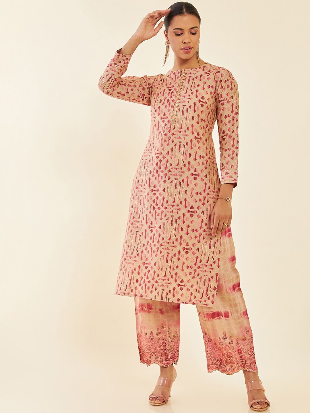 Dhiyona SO Women's Printed Sequinned Straight Kurta With Palazzo