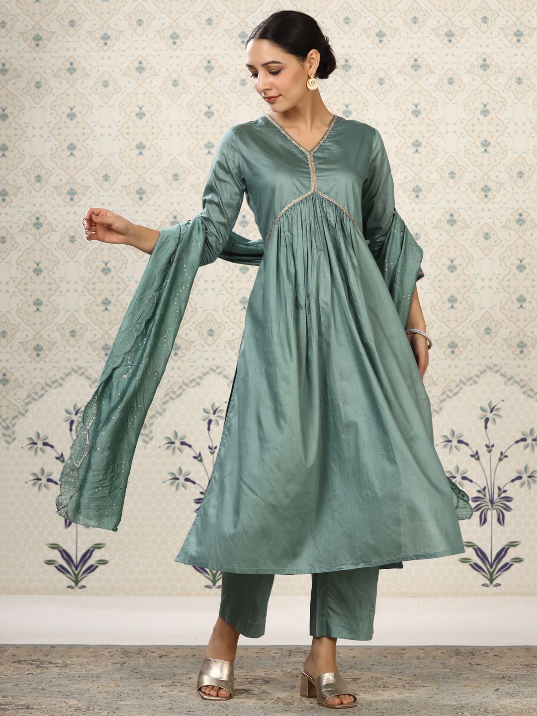 Dhiyona OD Gotta Patti Empire Kurta with Trousers & Dupatta