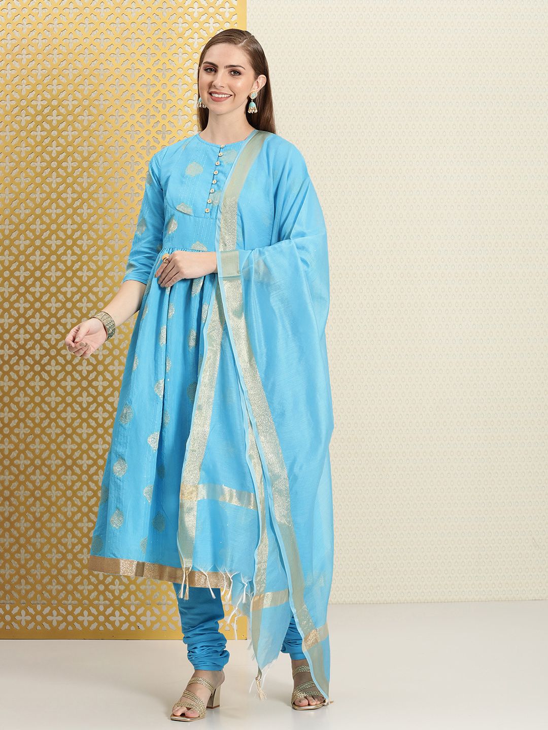 Dhiyona PD Women Women Jashn Paisley Sequinned Pure Cotton Kurta & Churidar With Dupatta
