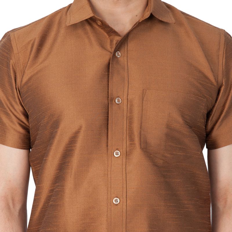 Men's Coffee Silk Blend Straight Ethnic Shirt