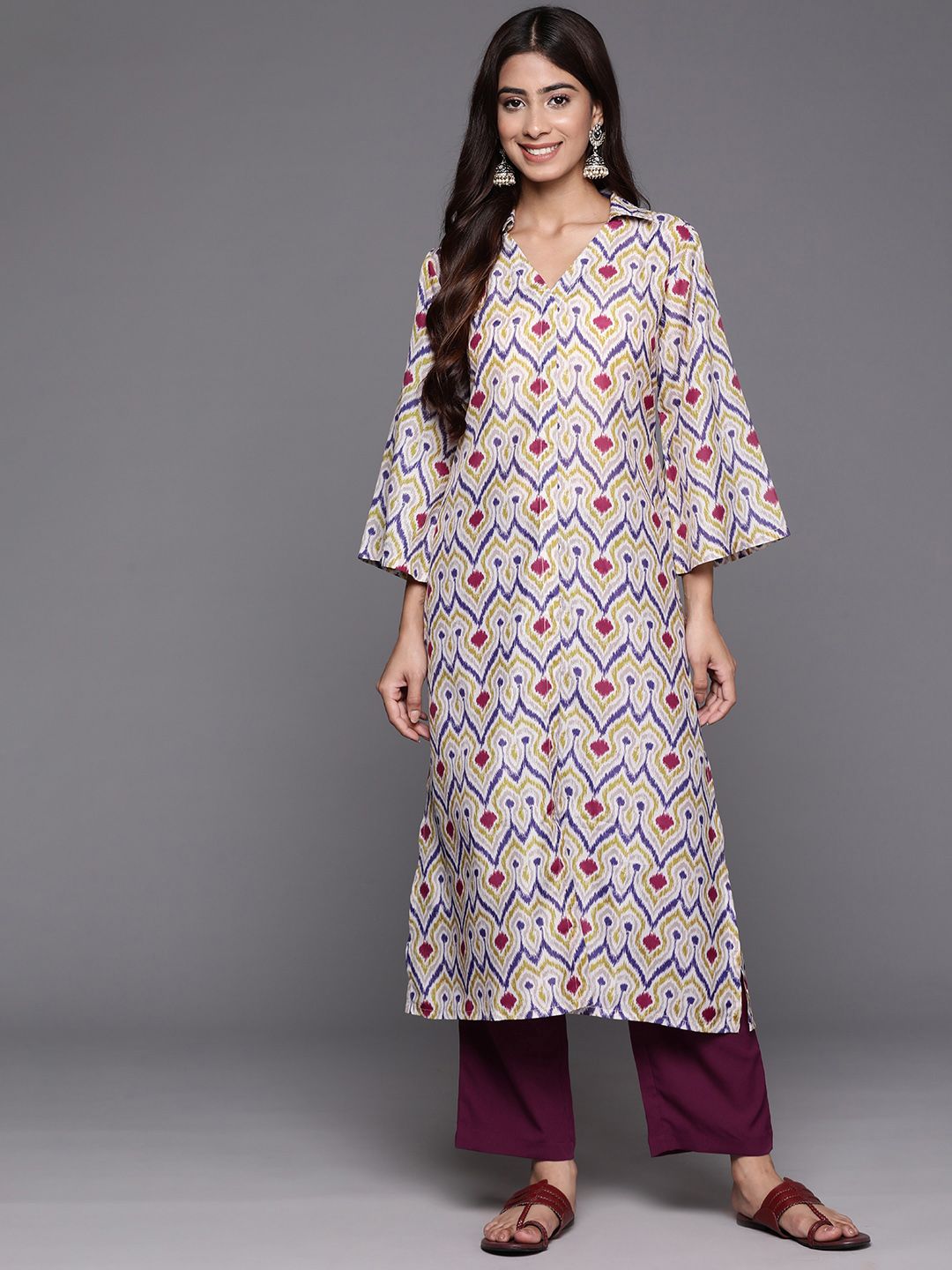 Dhiyona VA Women'sAbstract Woven Design Flared Kurta with Trousers