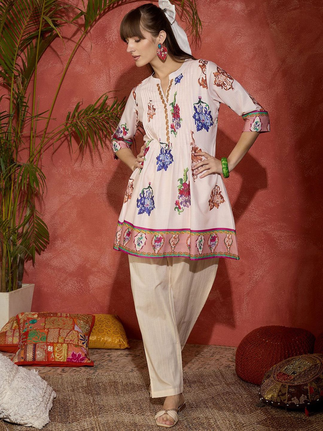 Dhiyona IE Printed A-Line Tunic & Trousers Co-Ord Set