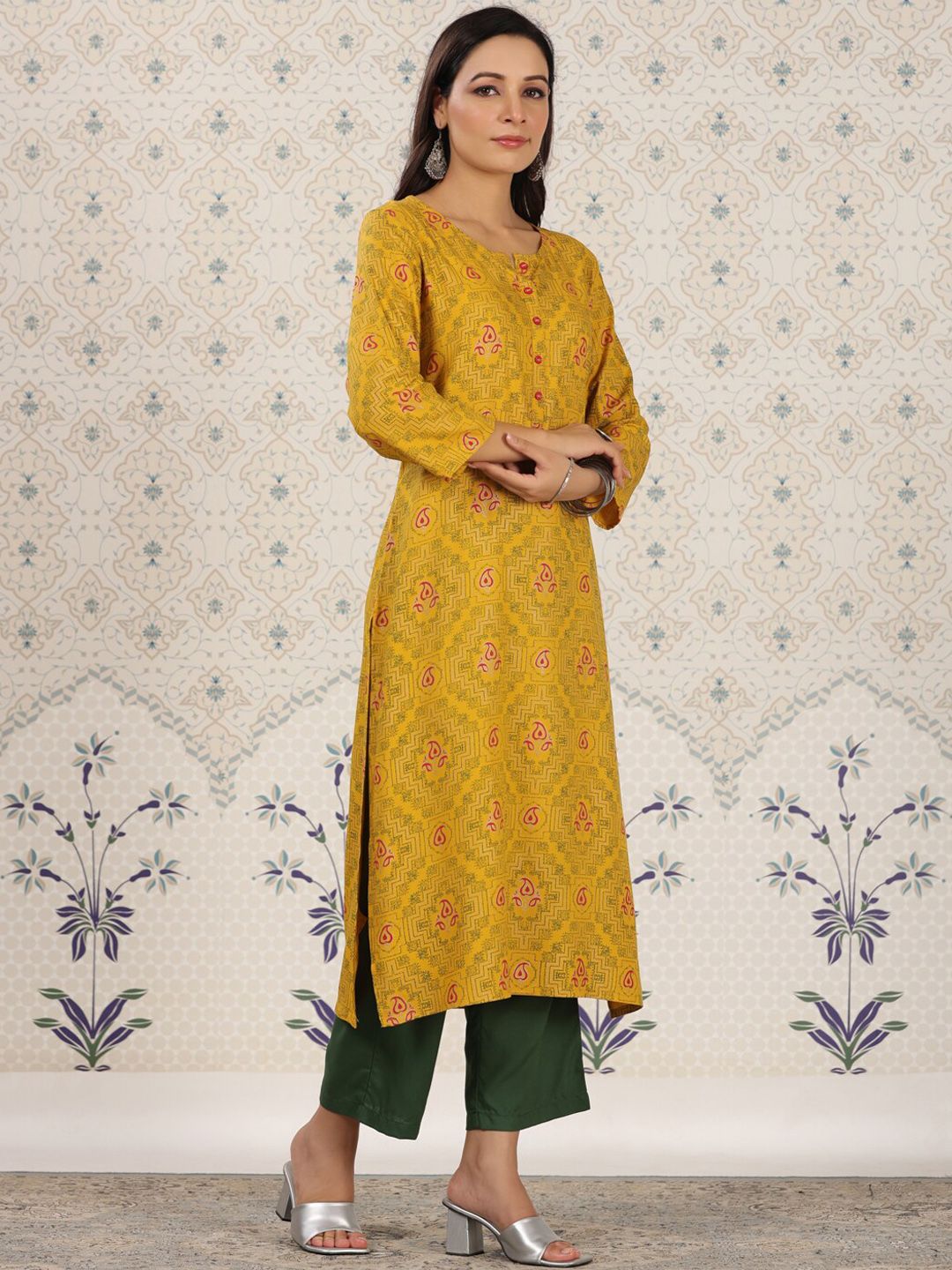 Dhiyona OD Ethnic Motifs Printed Straight Kurta