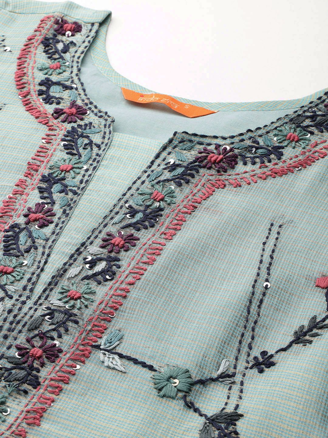 Dhiyona IE Floral Embroidered Thread Work Pure Cotton Kurta with Trousers & With Dupatta