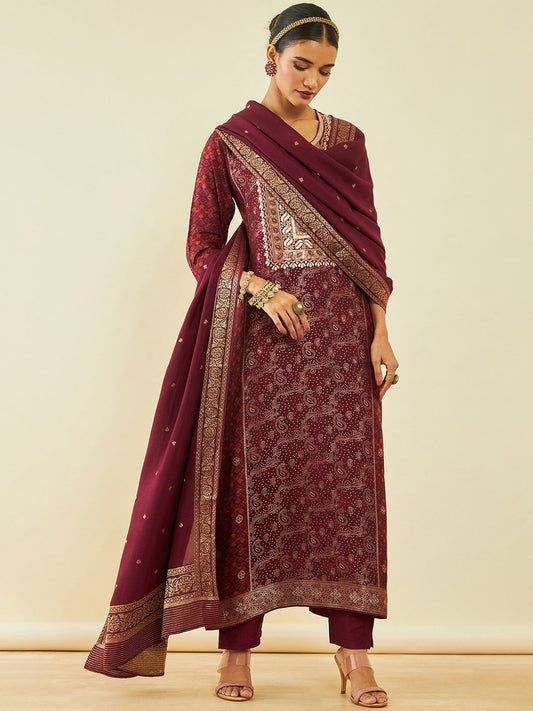 Dhiyona SO Women's Ethnic Motifs Woven Design Zari Kurta With Trousers & Dupatta