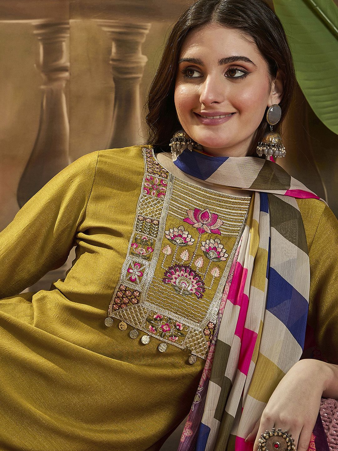 Dhiyona SN Women's Embroidered Kurta Trouser With Dupatta