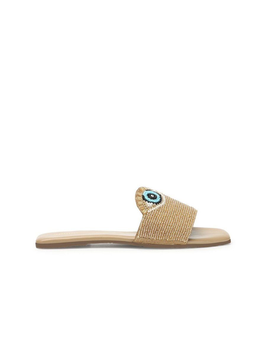 Dhiyona AK Beige Embellished Evil Eye Classic Open Toe Flats