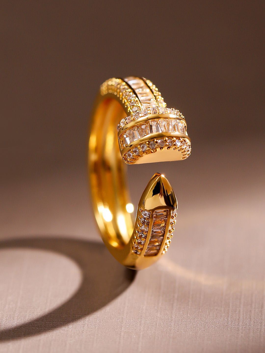 Dhiyona RJ Women's 18K Gold Plated White Cubic Zirconia Studded Demi Fine Openable Adjustable Ring