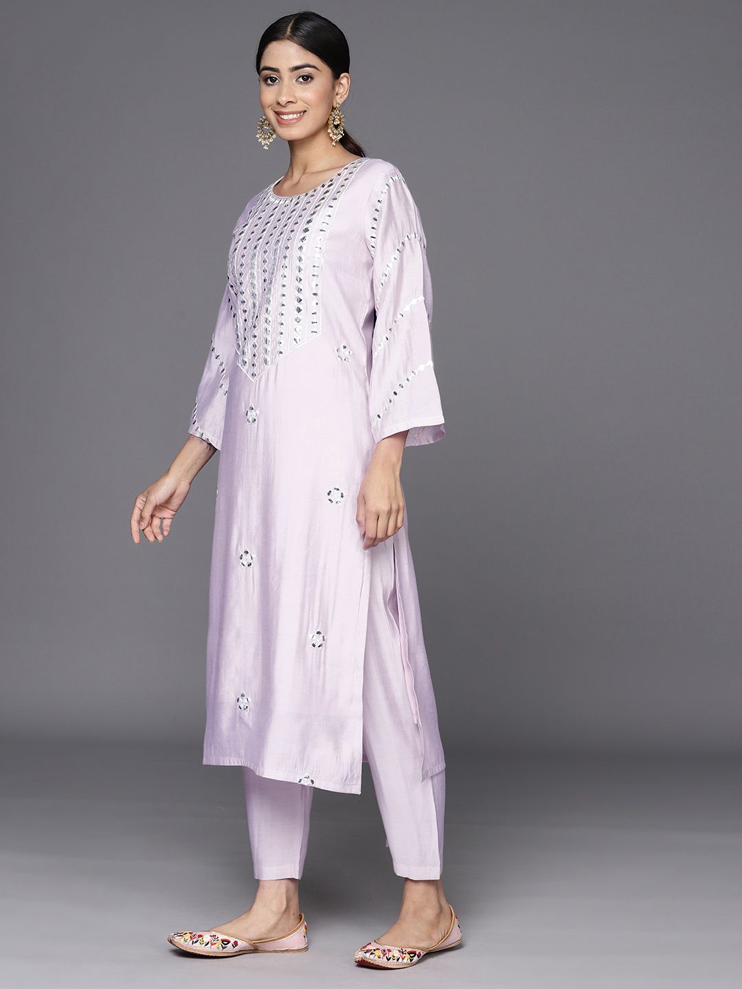 Dhiyona VA Women'sYoke Design Regular Mirror Work Kurta with Trousers & With Dupatta