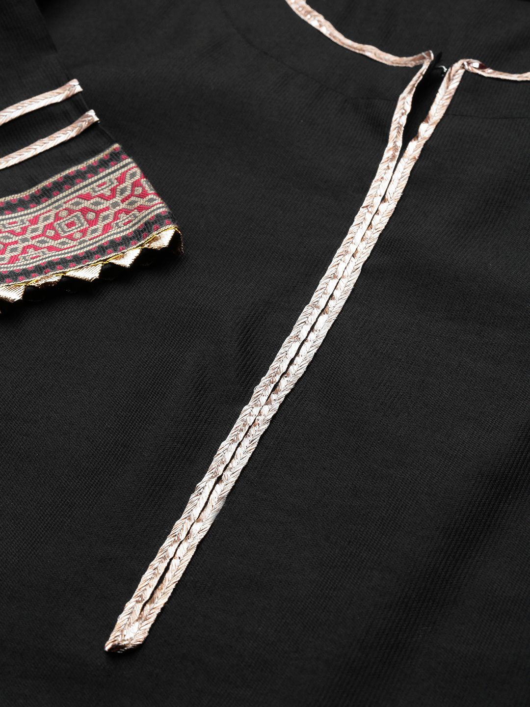 Dhiyona IE Women Black & Golden Solid Kurta with Palazzos & Dupatta