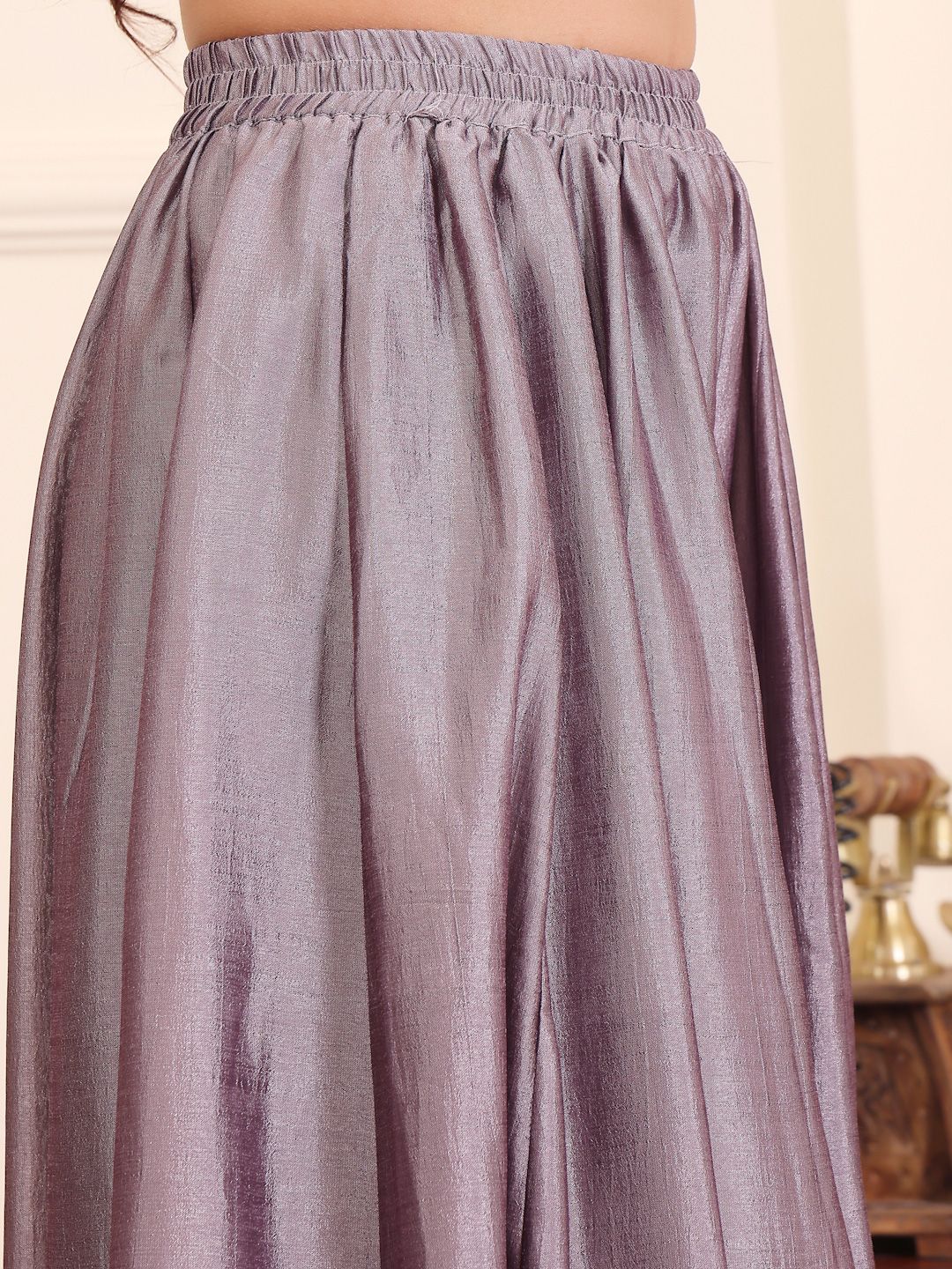Dhiyona VA Women'sV-Neck Gotta Patti Long Sleeves A-Line Flared Kurta with Palazzo