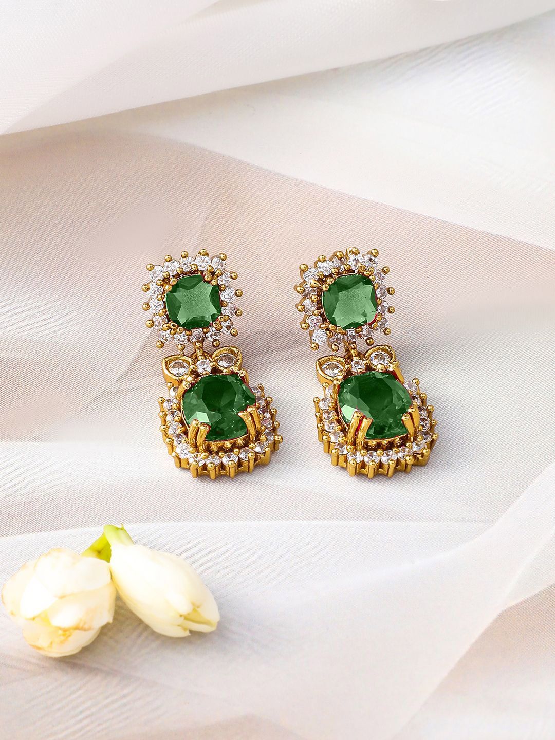 Dhiyona RJ Women's 22K Gold-Plated Emerald Green Stone & Sparkling Cubic Zirconia Studded Necklace Set
