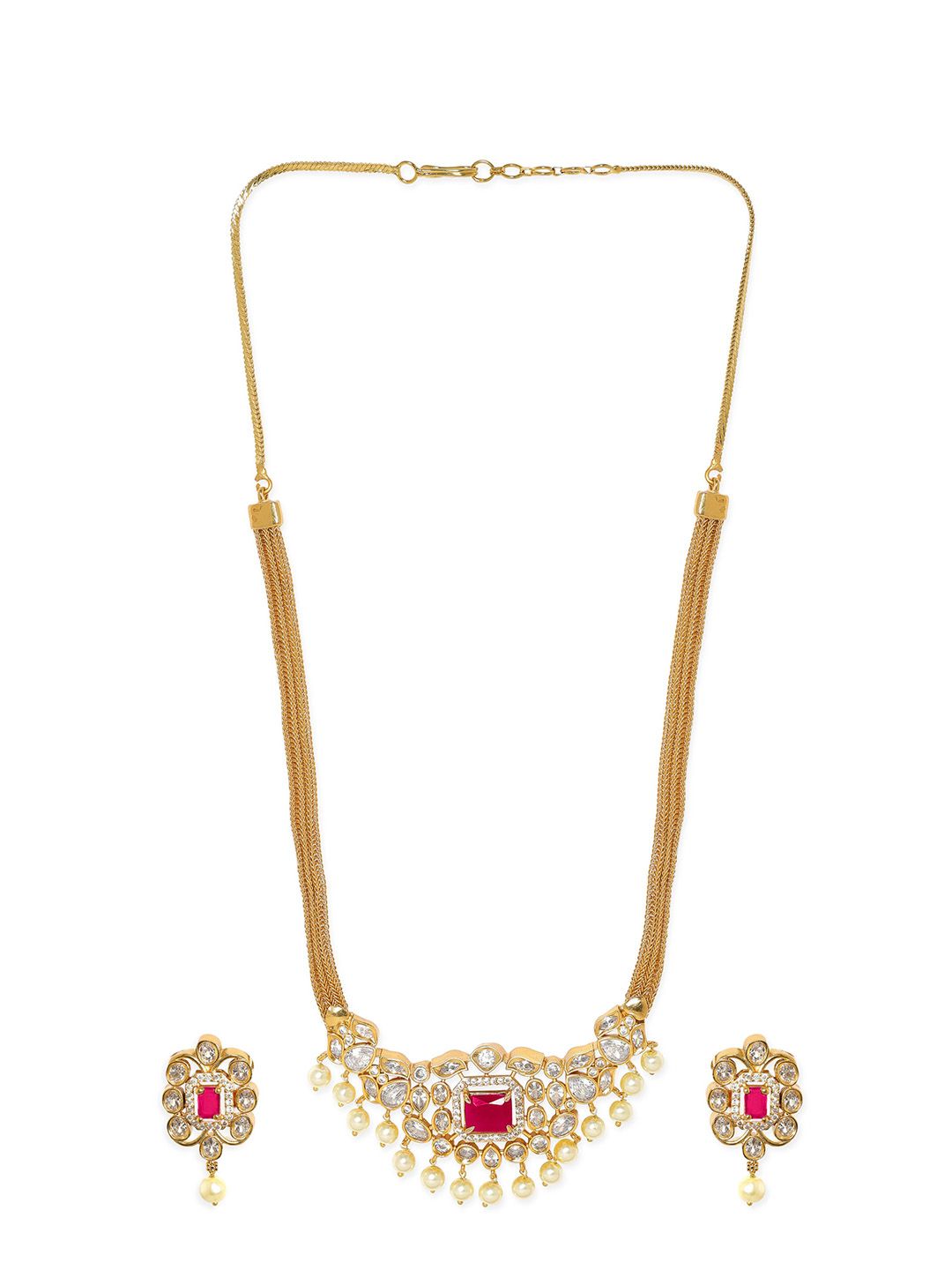 Dhiyona RJ Women's 22K Gold-Plated Ruby & Cubic Zirconia Studded Necklace Set with Pearl Accents