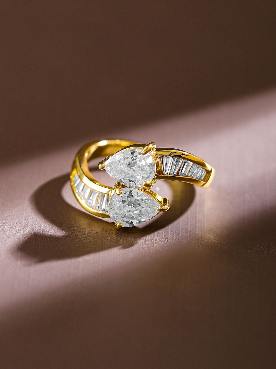 Dhiyona RJ Women's 18K Gold Plated Pear Cut Cubic Zirconia Studded Openable Adjustable Ring