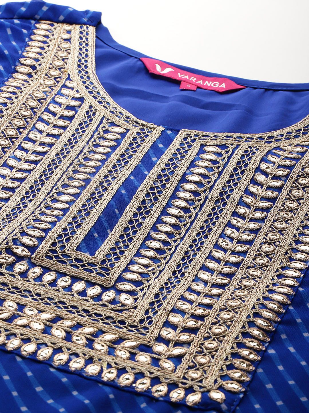 Dhiyona VA Women'sLeheriya Printed Zari Kurta With Trousers & Dupatta