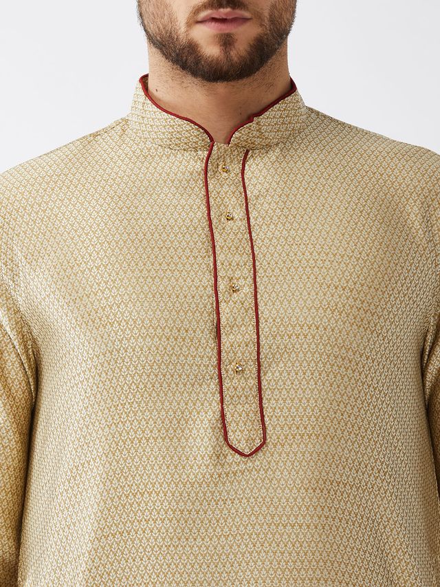 Men's Beige Silk Blend Straight Kurta and Dhoti Set