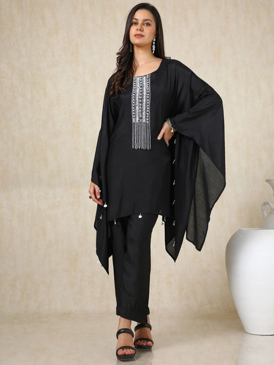 Dhiyona SO Women's Ethnic Motifs Embroidered Kaftan Kurta with Trousers