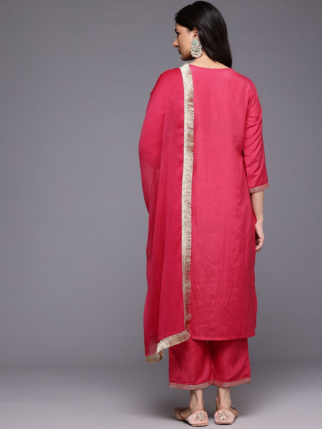 Dhiyona VA Women's Ethnic Motifs Yoke Design Thread Work Kurta with Trousers & Dupatta