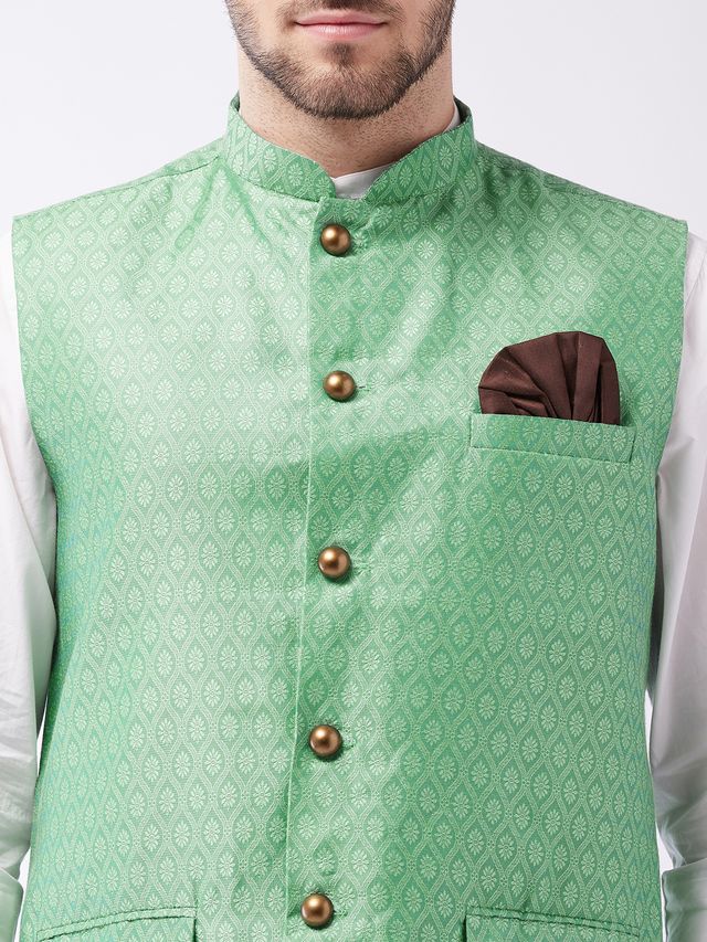 Men's Green Silk Blend Straight Nehru Jacket