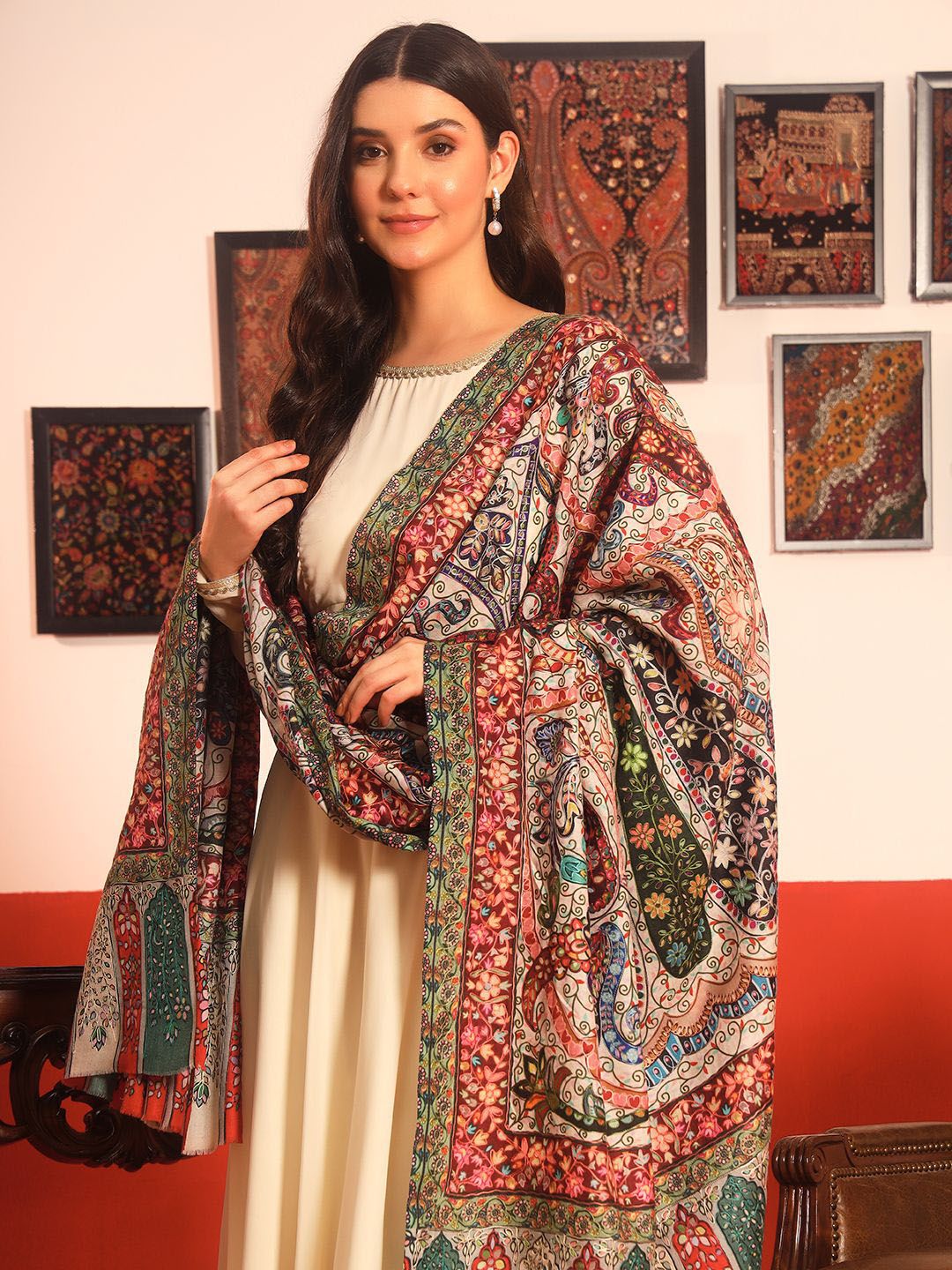 Dhiyona PA Paisley Kalamkari Printed Woollen & Silk Shawl