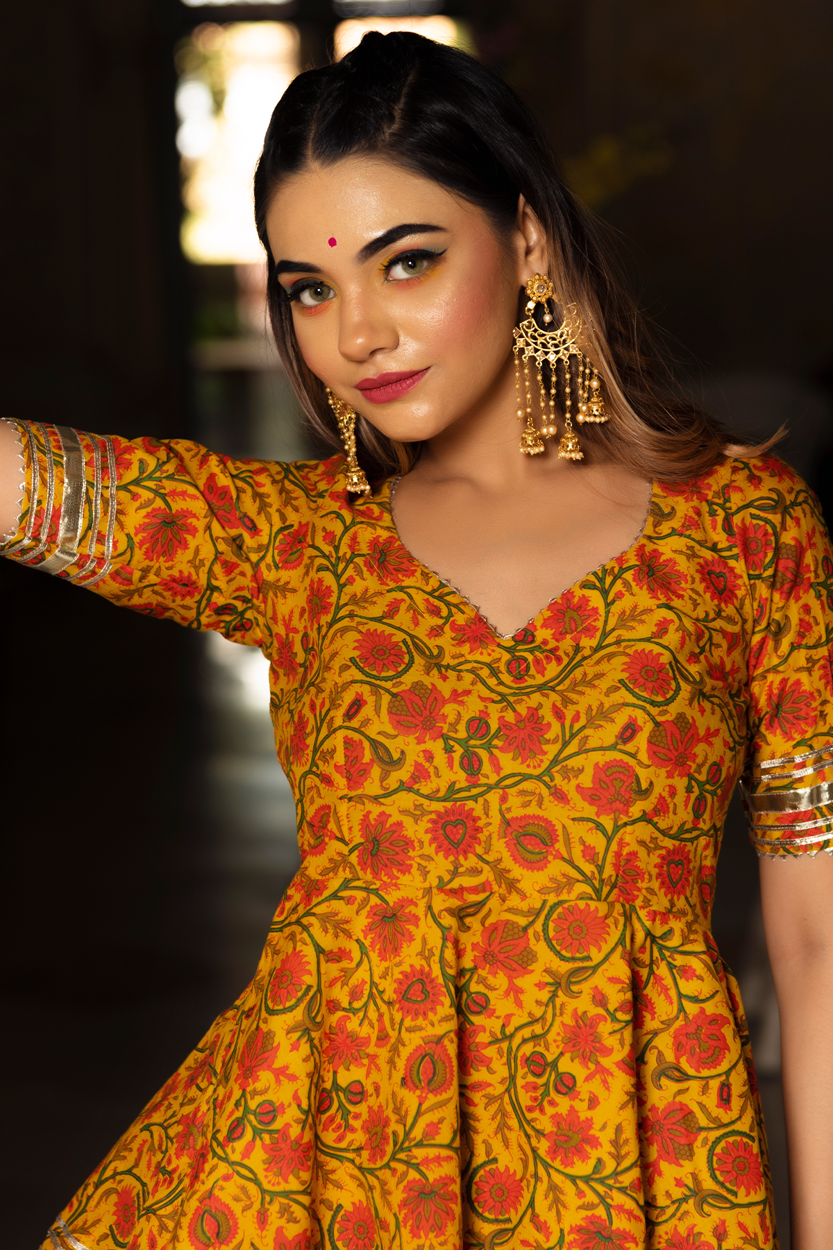 Darpan Mustard Yellow Hand Block Cotton Sharara Set