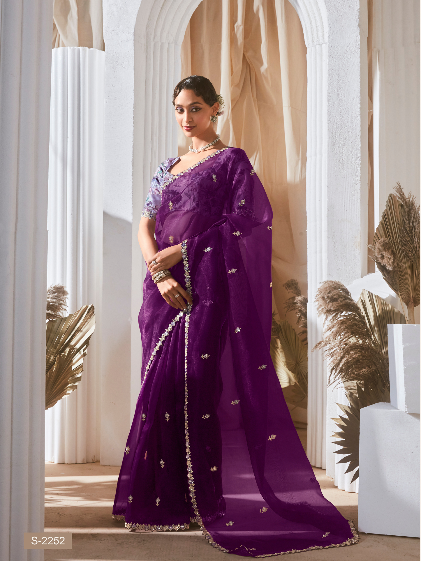Dhiyona KM Women Purple Designer Organza Saree: Effortless Elegance For Every Occasion