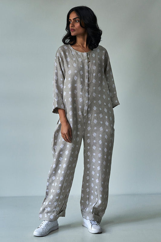 Women's Oatmeal Linen Jumpsuit