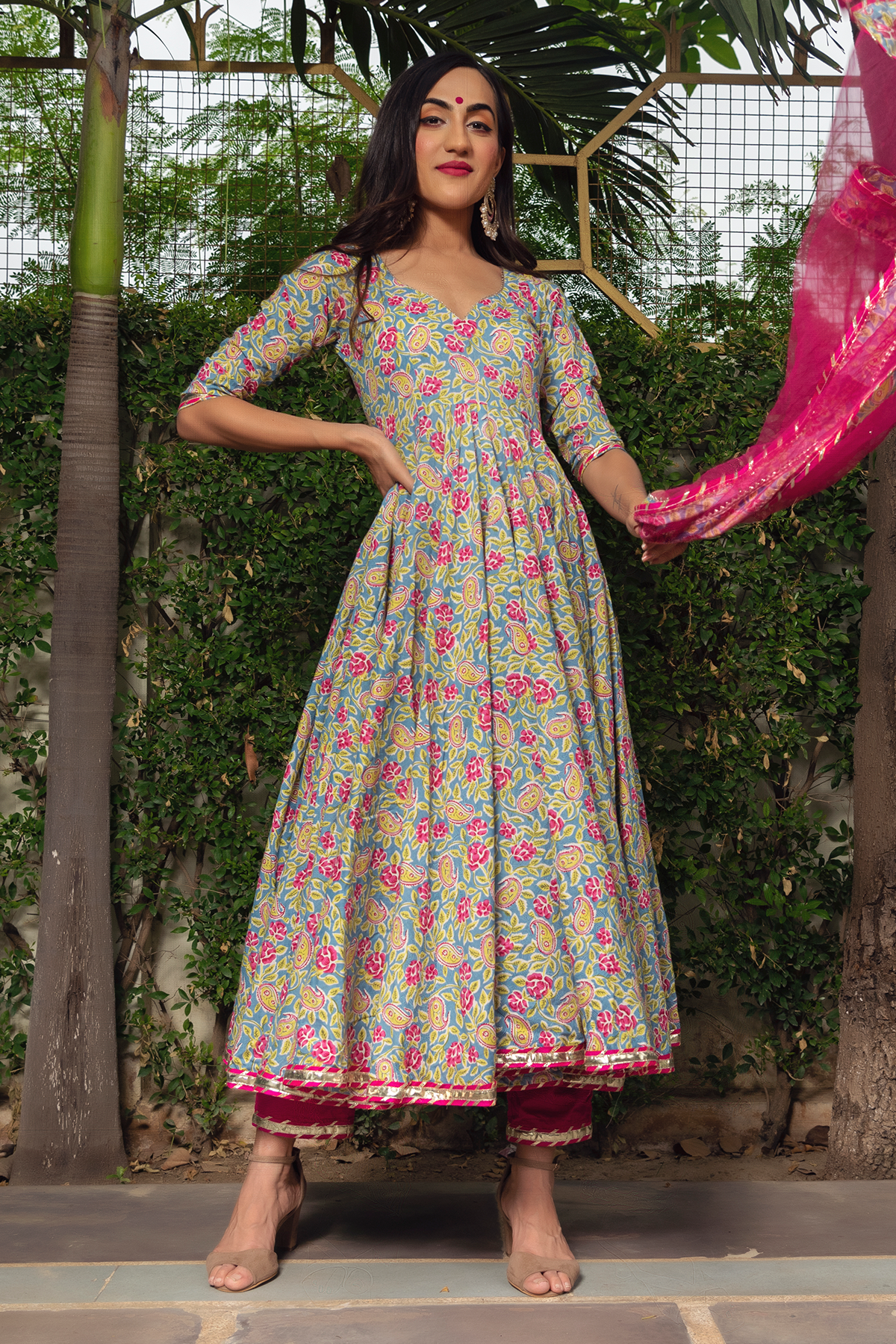 Jaipuri Hand Block Cotton Anarkali Set