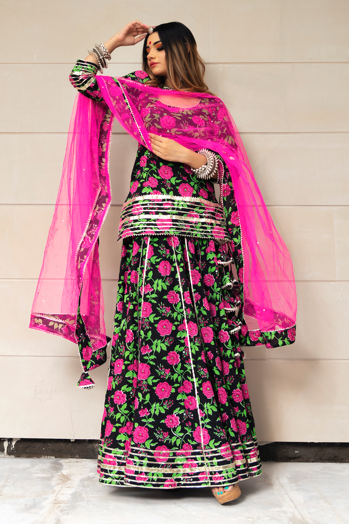 Gulmohar Cotton Hand Block Skirt Set