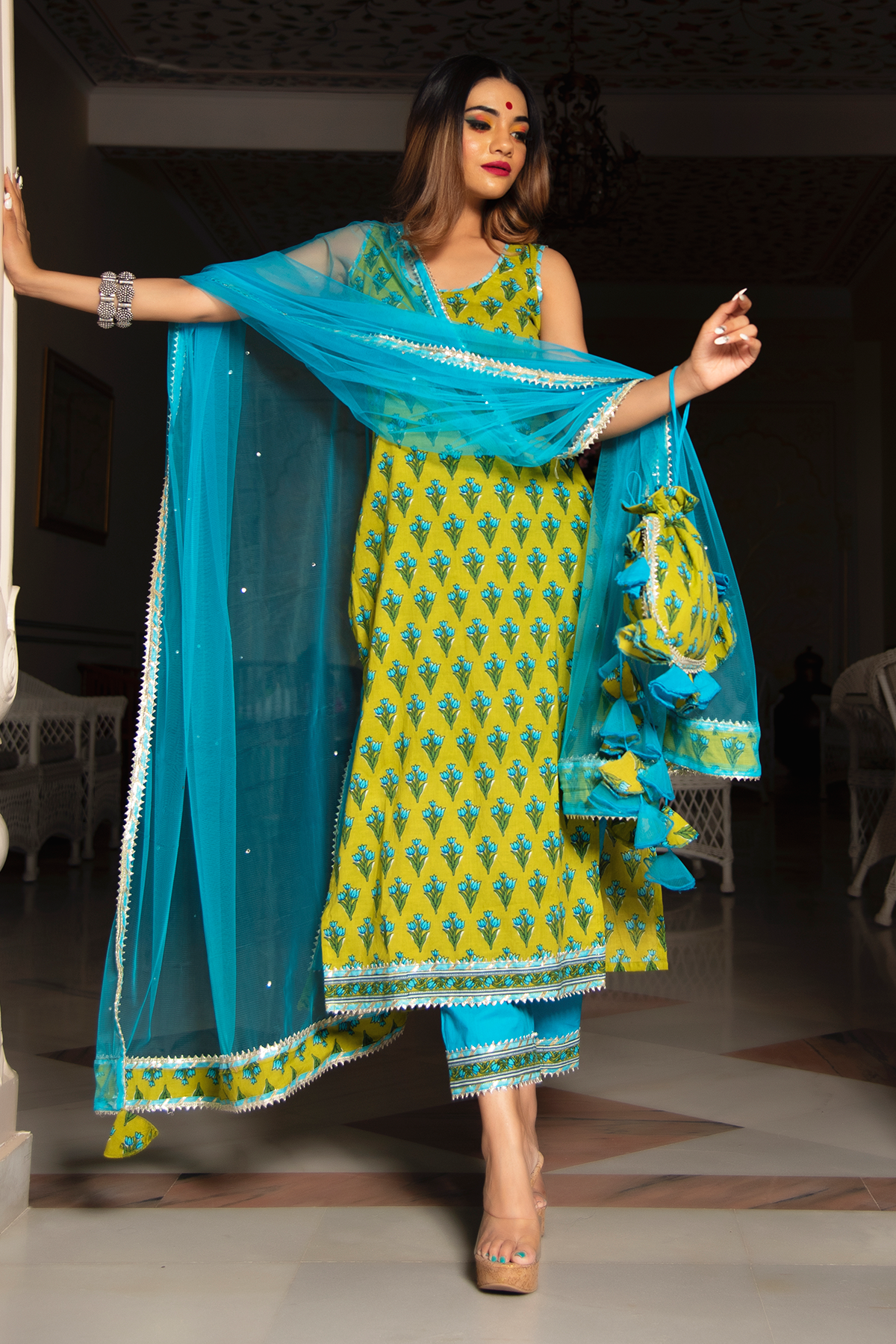 Gulzar Blue Hand Block Cotton Suit Set