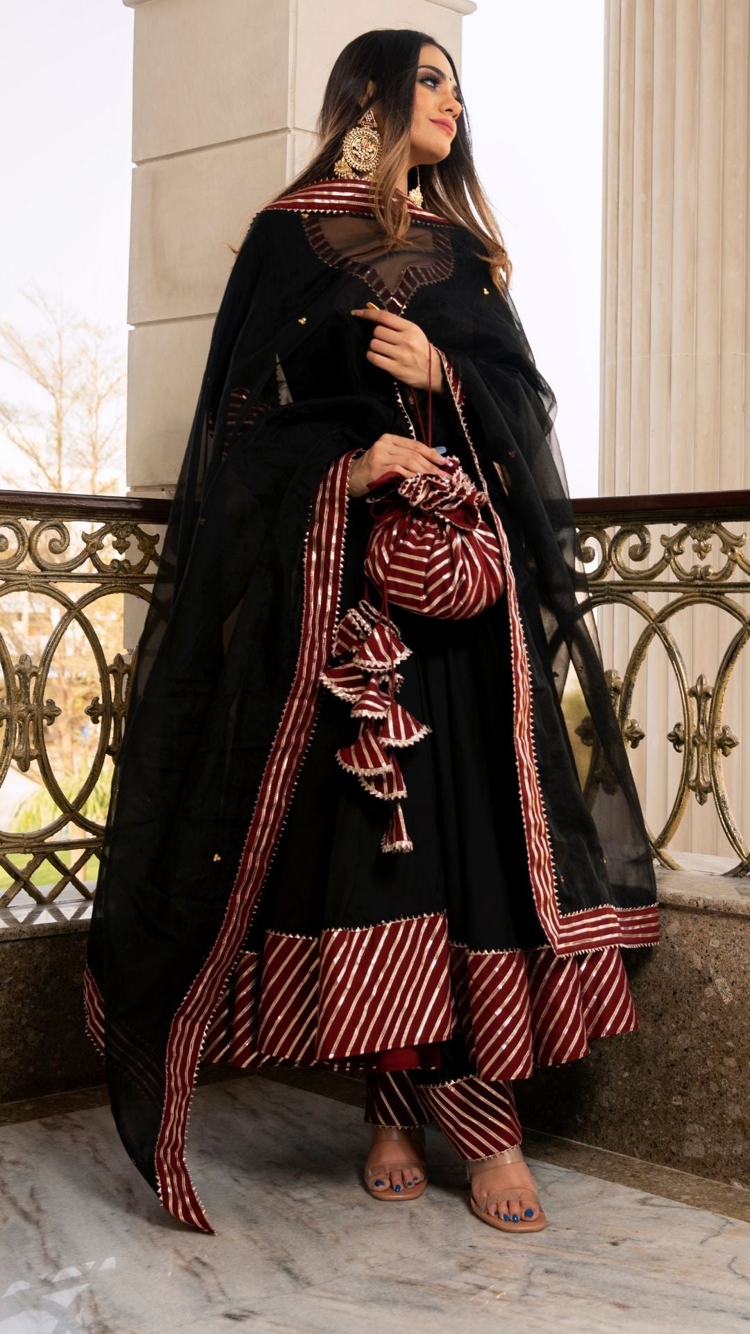 Hina Black And Maroon Anarkali Set