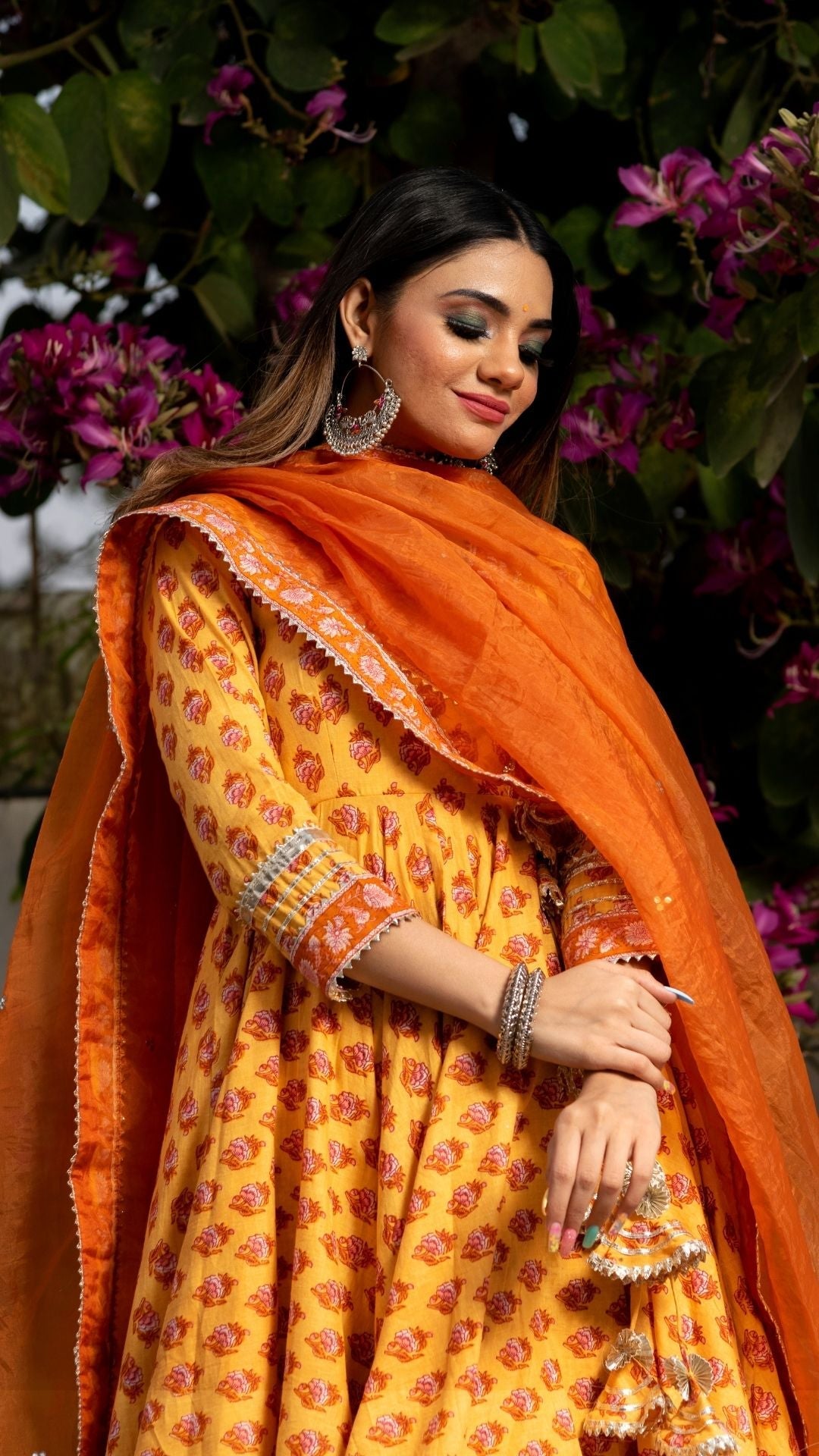 Mehar Light Brown Hand Block Angrakha Set