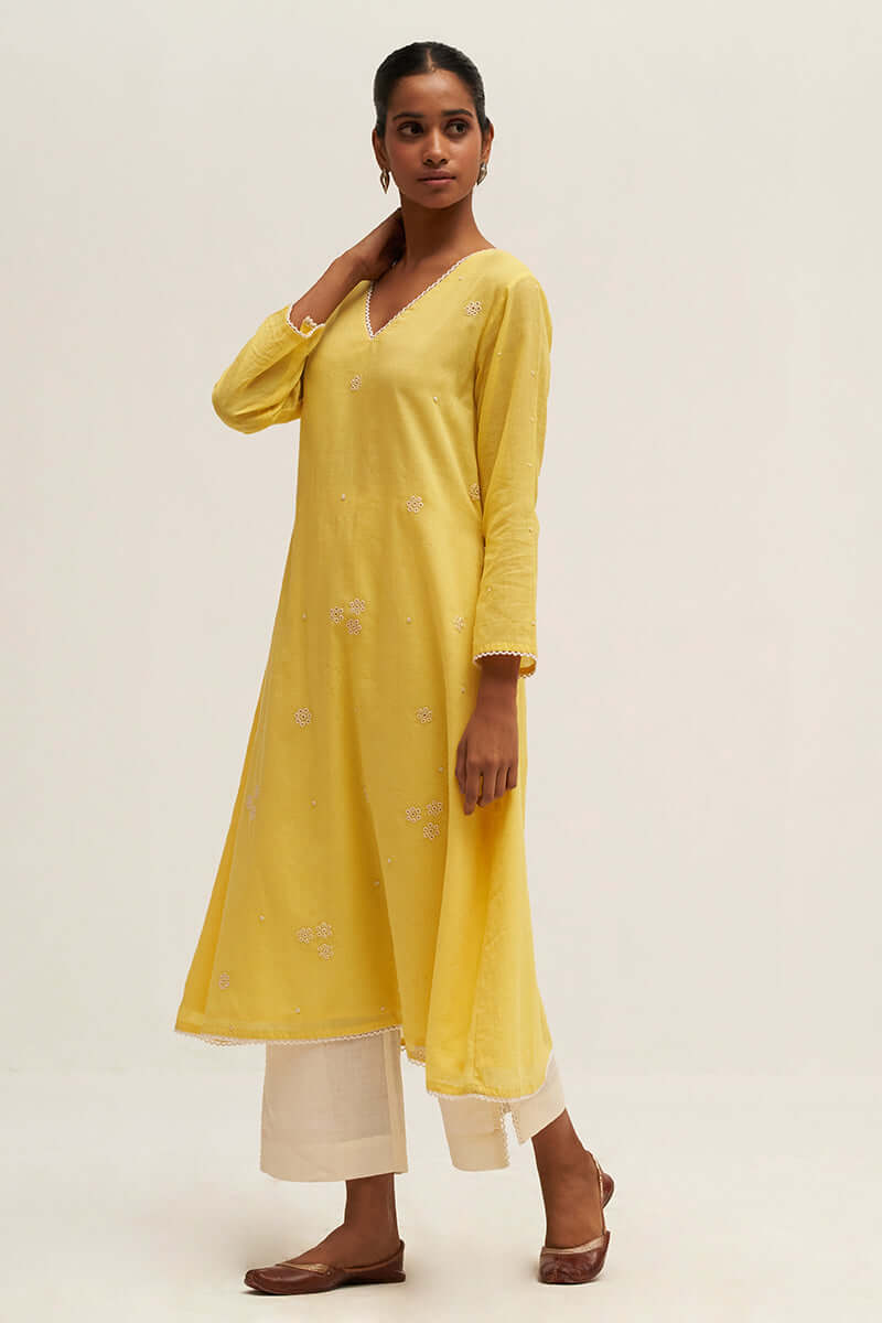 Women's Yellow Embroidered Cotton Salwar Suit