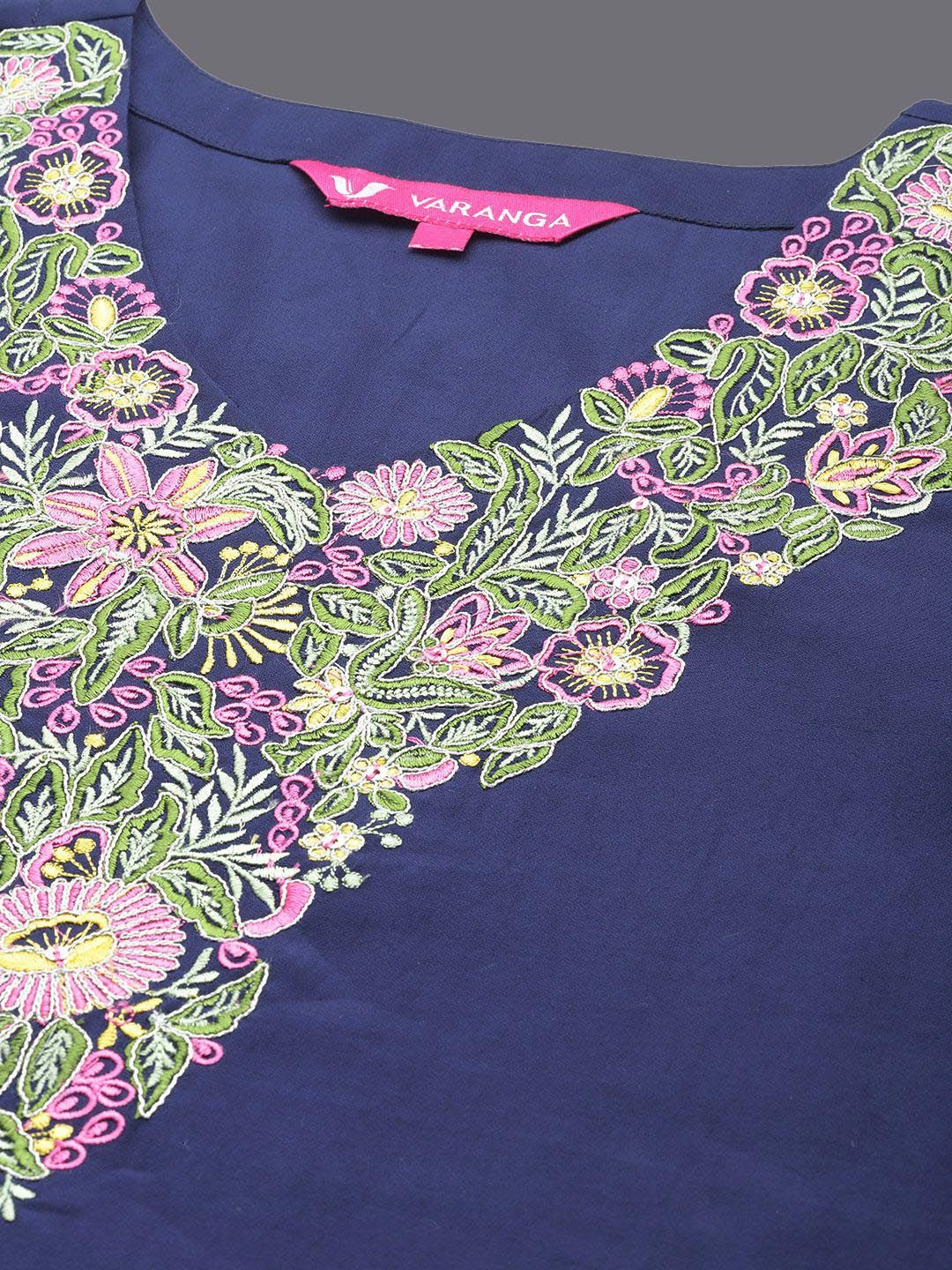 Dhiyona VA Women's Floral Embroidered Thread Work Straight Kurta & Trousers With Dupatta