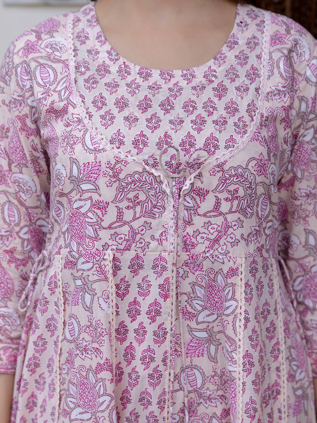 Dhiyona IE Floral Printed Empire Pure Cotton Anarkali Kurta With Trouser & Dupatta