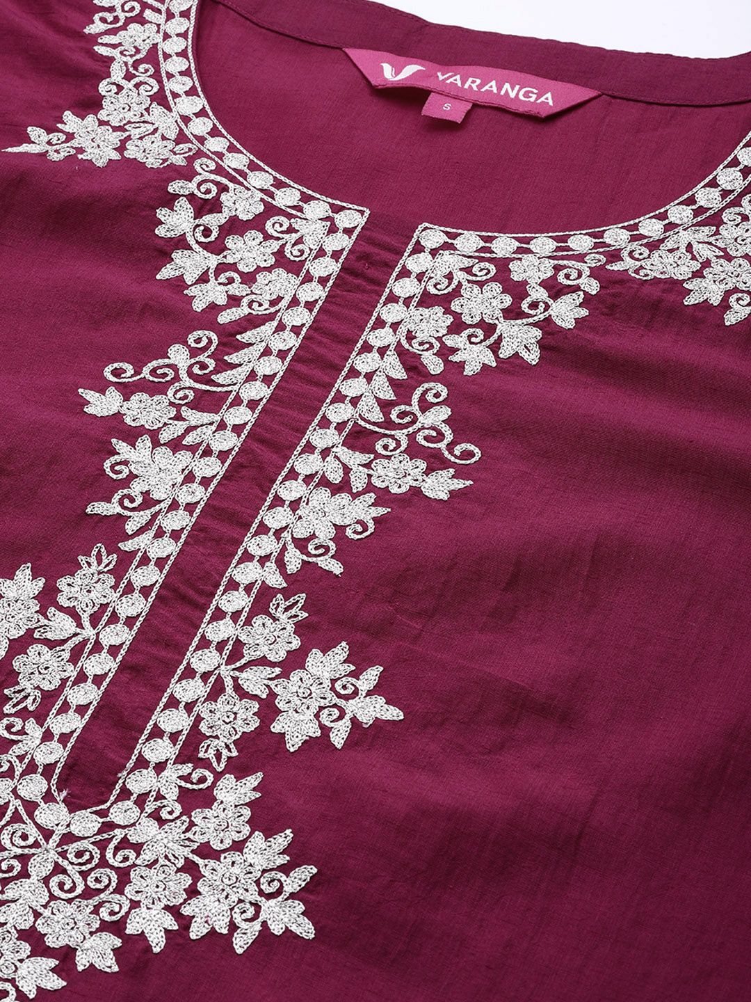 Dhiyona VA Women's Magenta Yoke Design Kurta with Trousers & With Dupatta