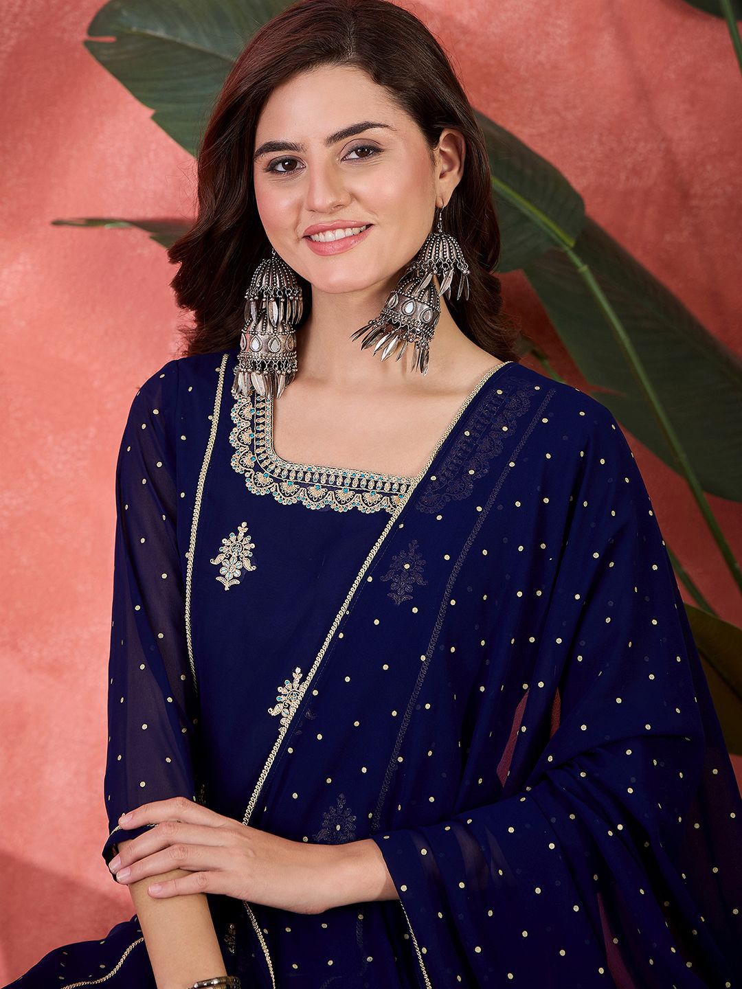 Dhiyona SN Women's Zari Sequence Thread Embroidered Straight Kurta With Trousers & Dupatta