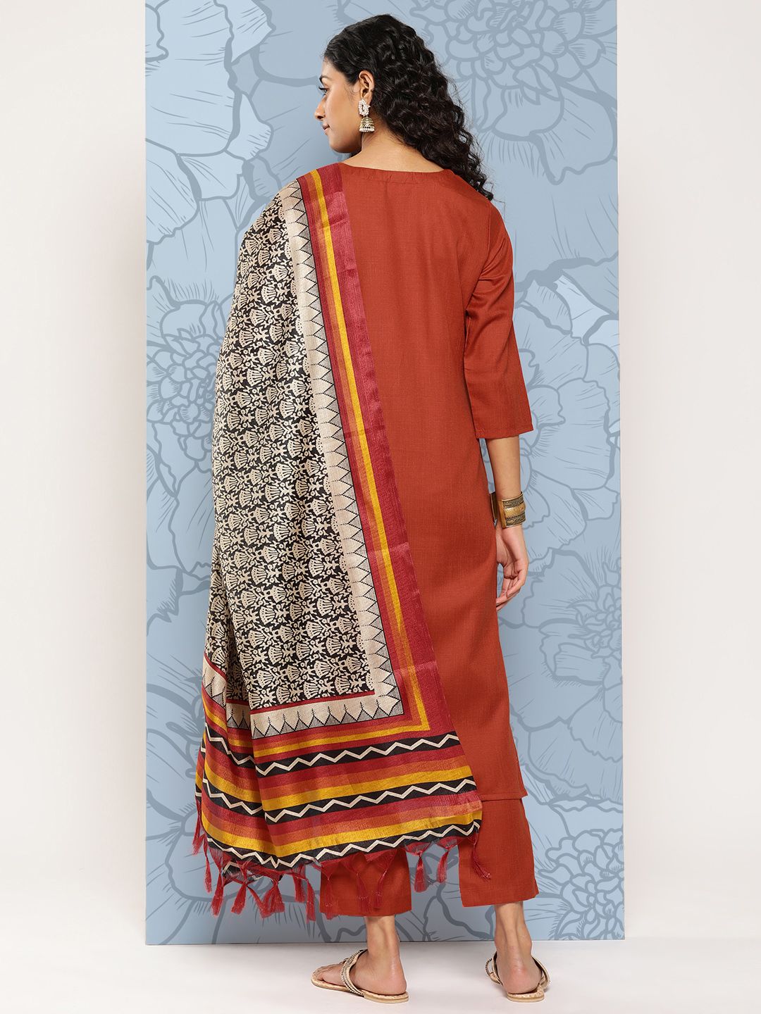 Dhiyona VA Women's Floral Yoke Design Regular Gotta Patti Kurta with Trousers & With Dupatta