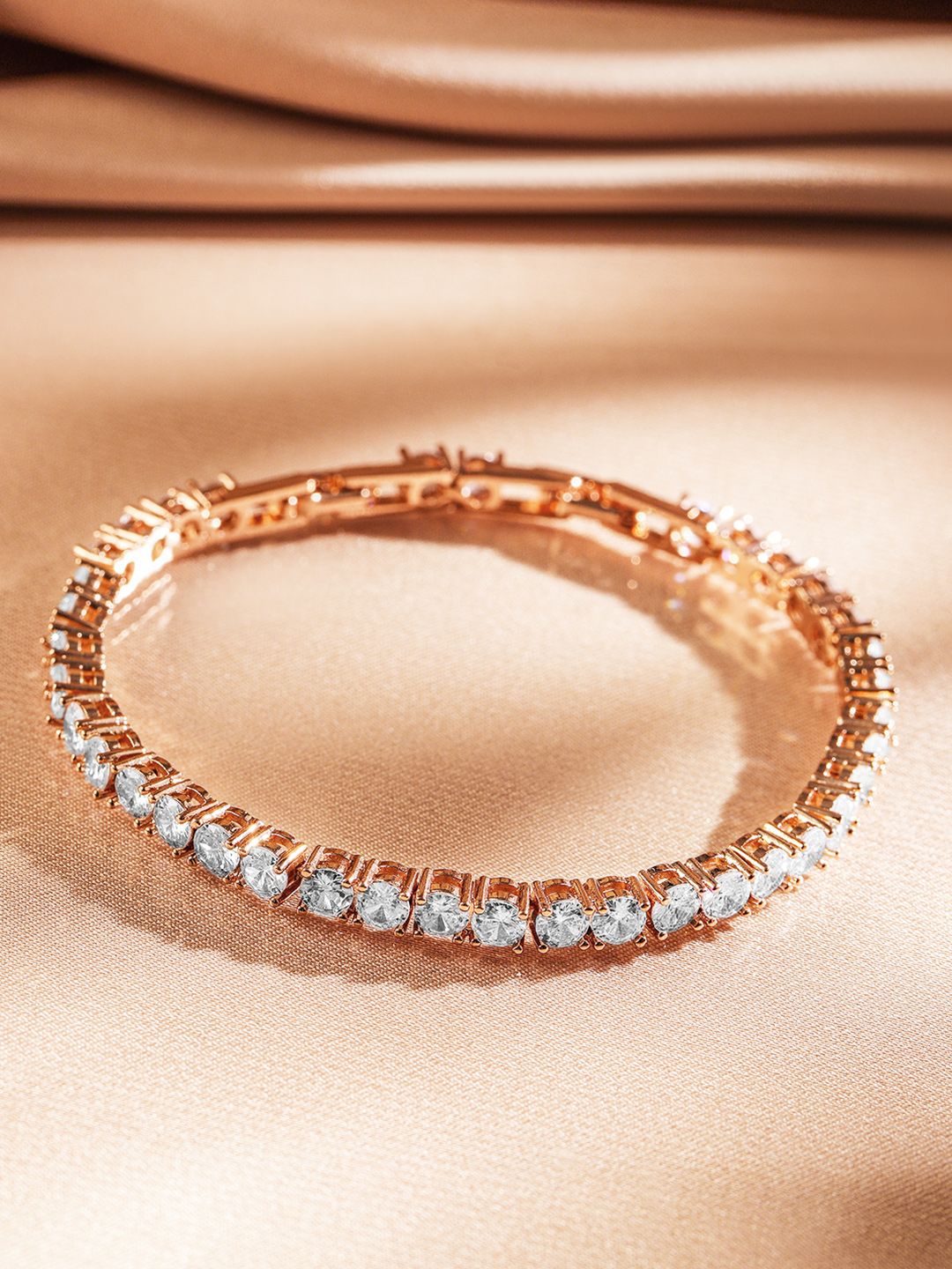 Dhiyona RJ Women's 18K Rose Gold Plated White Cubic Zirconia Statement Tennis Bracelet