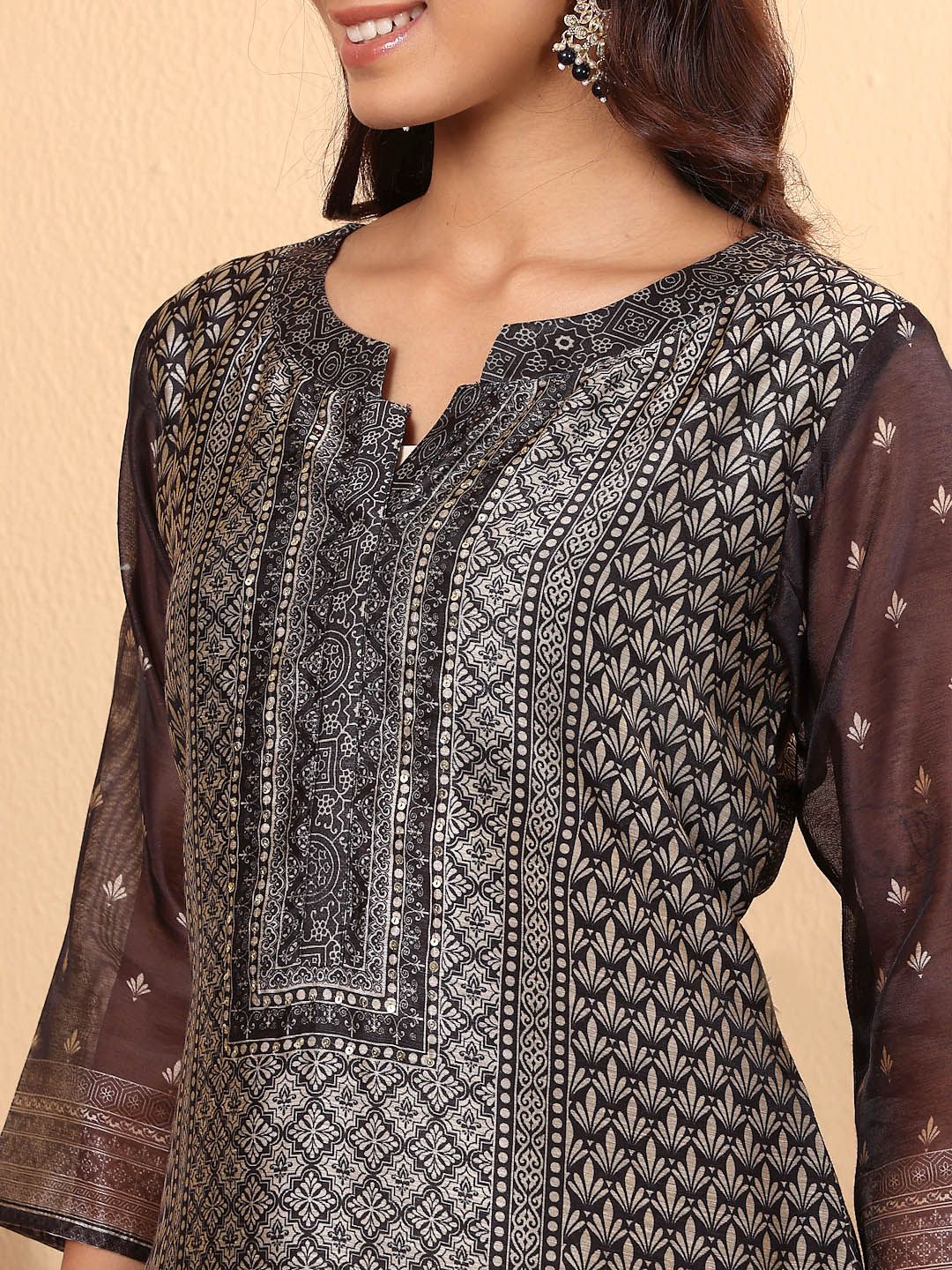 Dhiyona VA Women'sEthnic motifs Printed Chanderi Silk Straight Kurta with Trousers & Dupatta