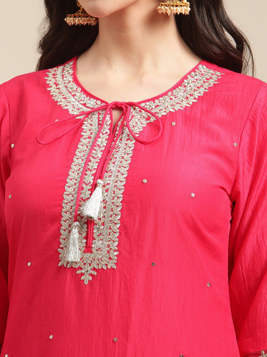 Dhiyona VA Women's Pink Ethnic Motifs Straight Kurta with Trousers & Dupatta