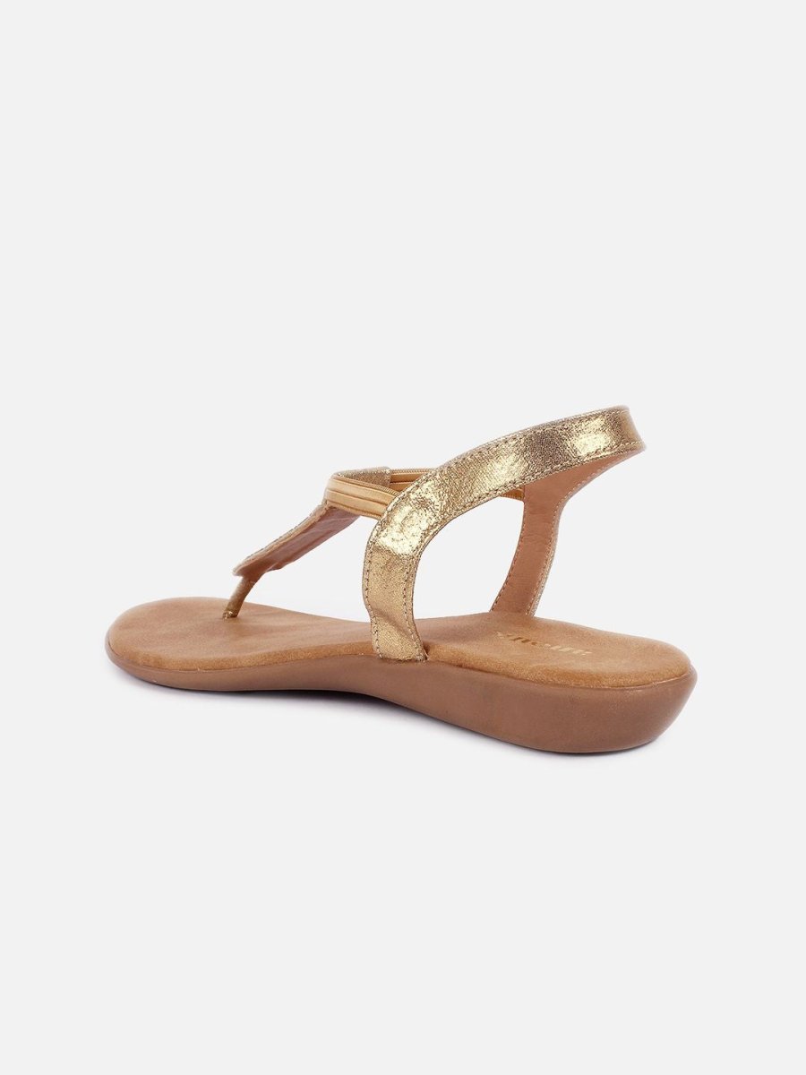 Dhiyona AK Beige Embellished T-Strap Flats With Backstrap