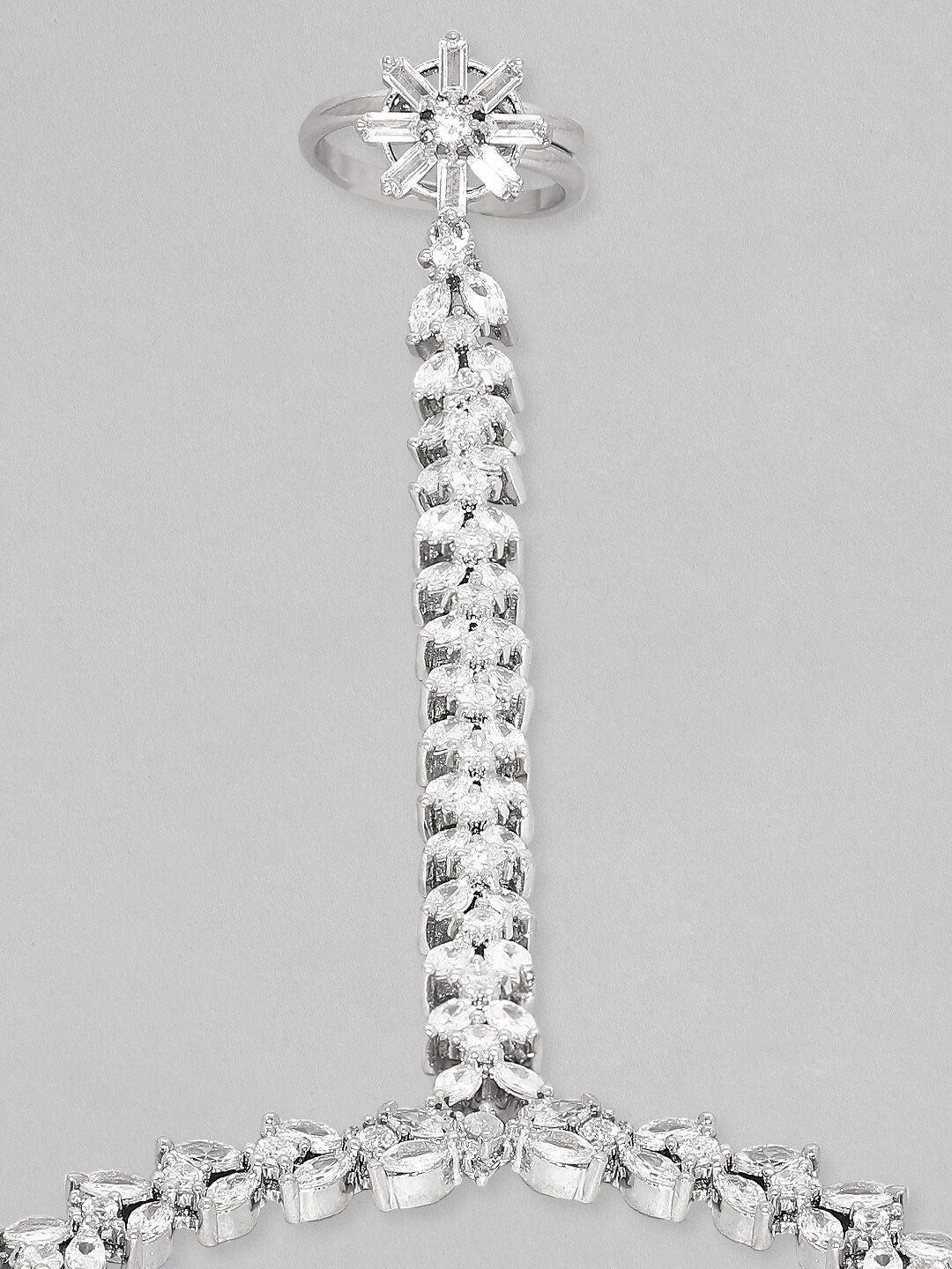 Dhiyona RJ Women's Women Rhodium Plated Cubic Zirconia Studded Ring Bracelet