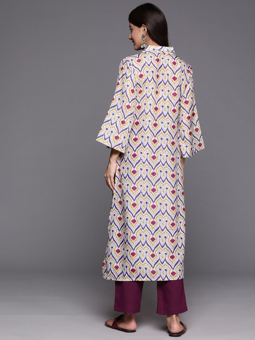 Dhiyona VA Women'sAbstract Woven Design Flared Kurta with Trousers