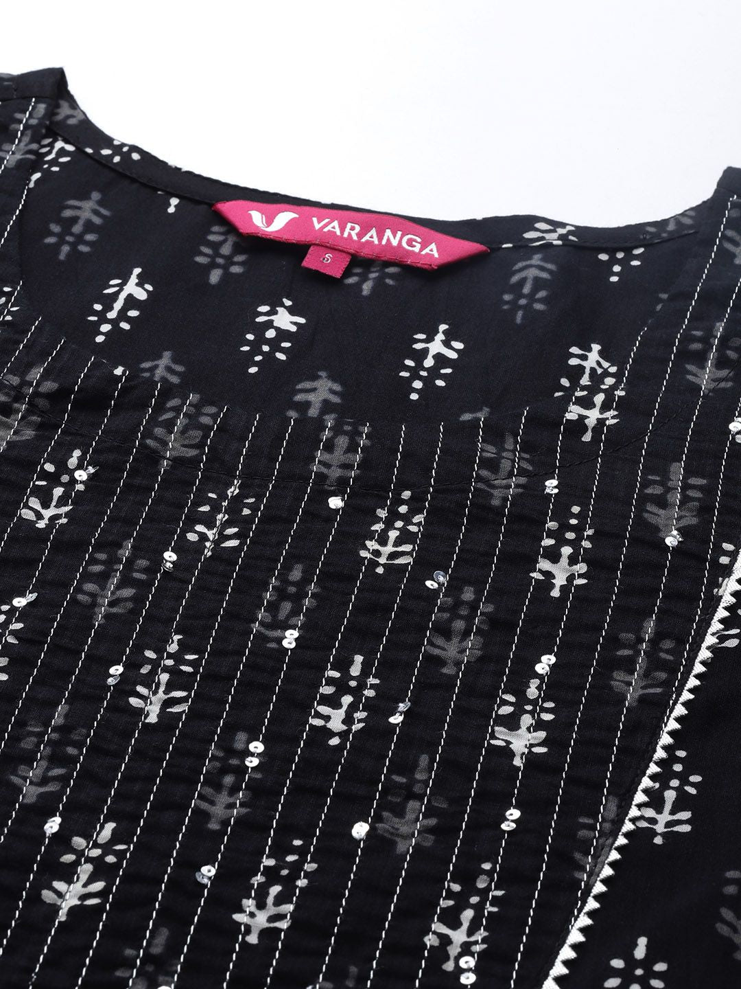 Dhiyona VA Women's Black Ethnic Motifs Printed Pure Cotton Kurta with Trousers & Dupatta