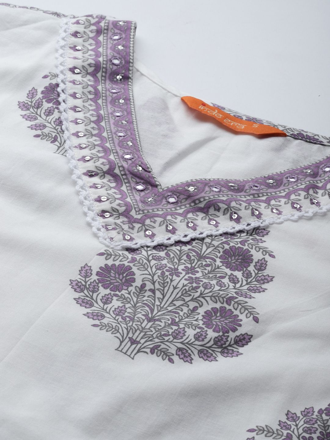 Dhiyona IE Floral Printed Sequinned Pure Cotton Kurta with Trousers & Dupatta