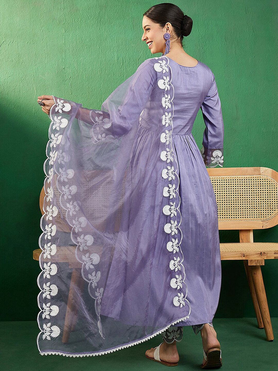 Dhiyona SN Women's Alia Cut Embroidered A-Line Kurta With Trouser & Dupatta