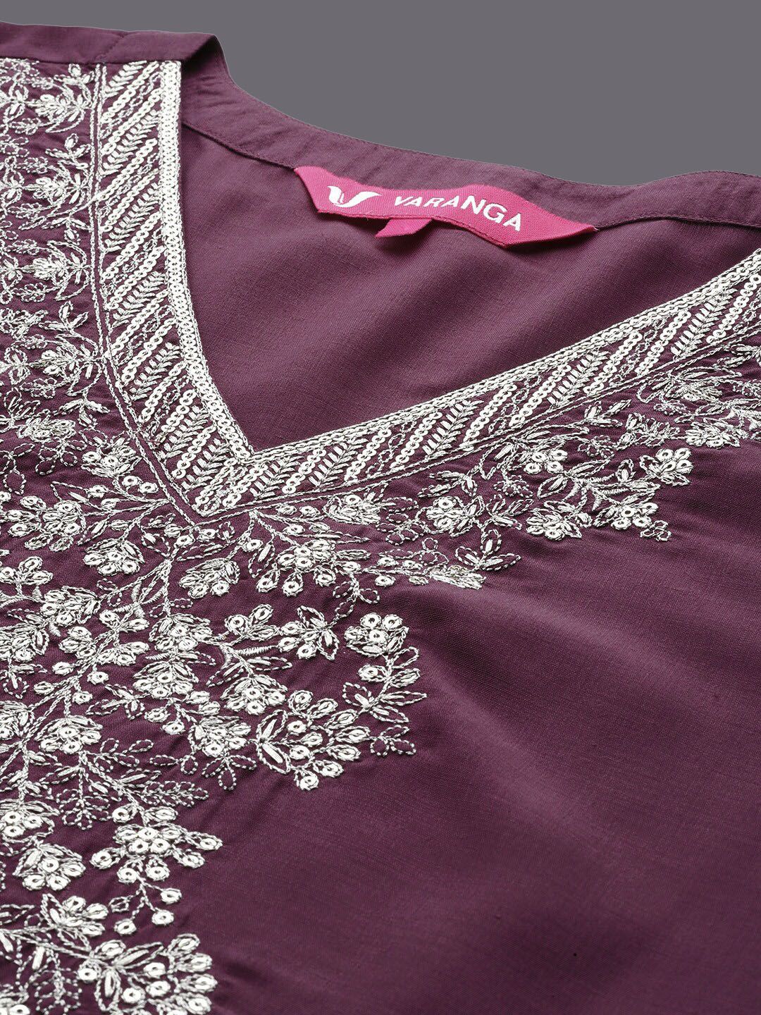 Dhiyona VA Women'sFloral Yoke Design Regular Thread Work Kurta with Palazzos & With Dupatta
