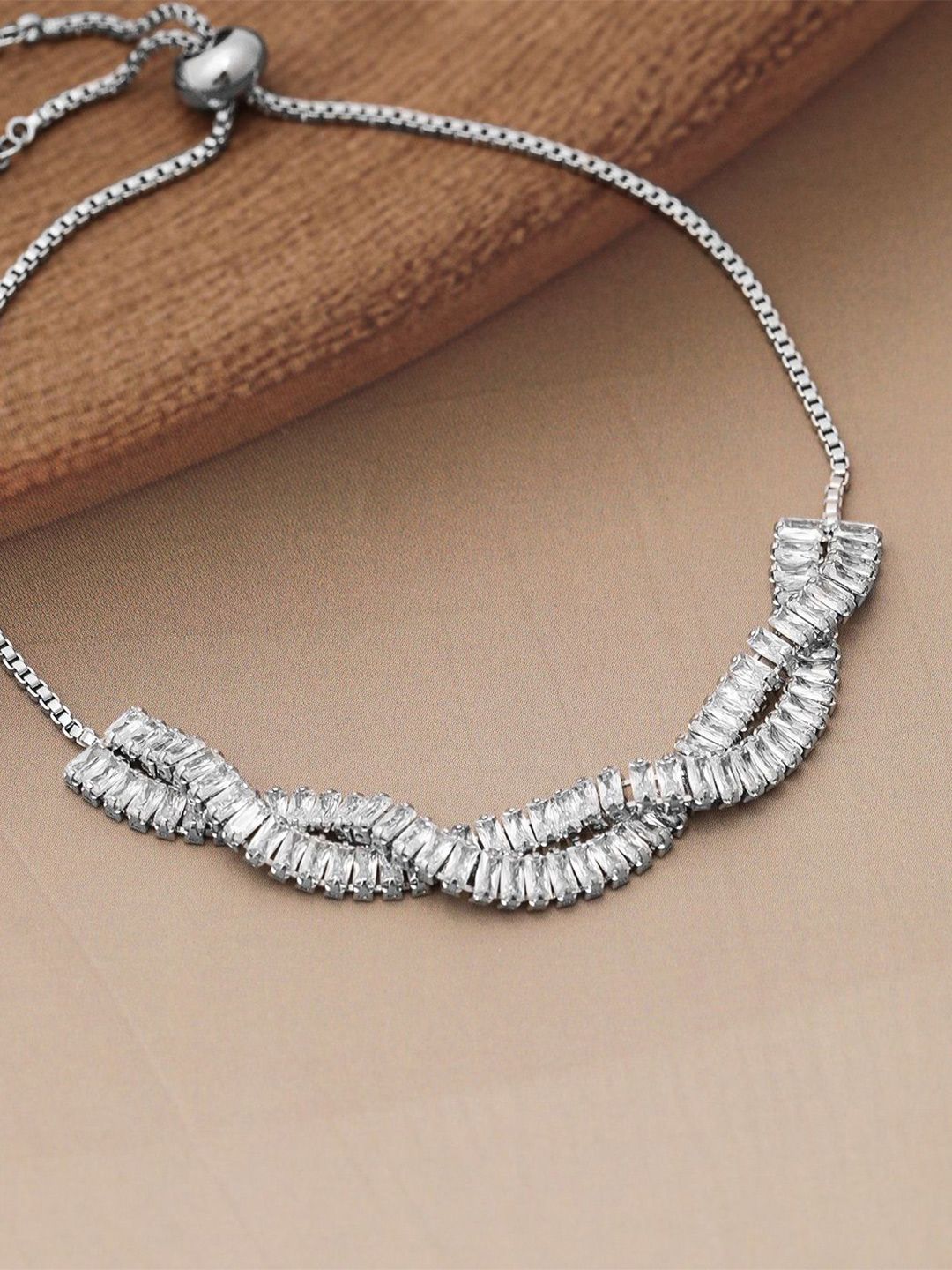 Dhiyona RJ Women's Rhodium Plated Cubic Zicronia Studded Premium Adjustable Bracelet