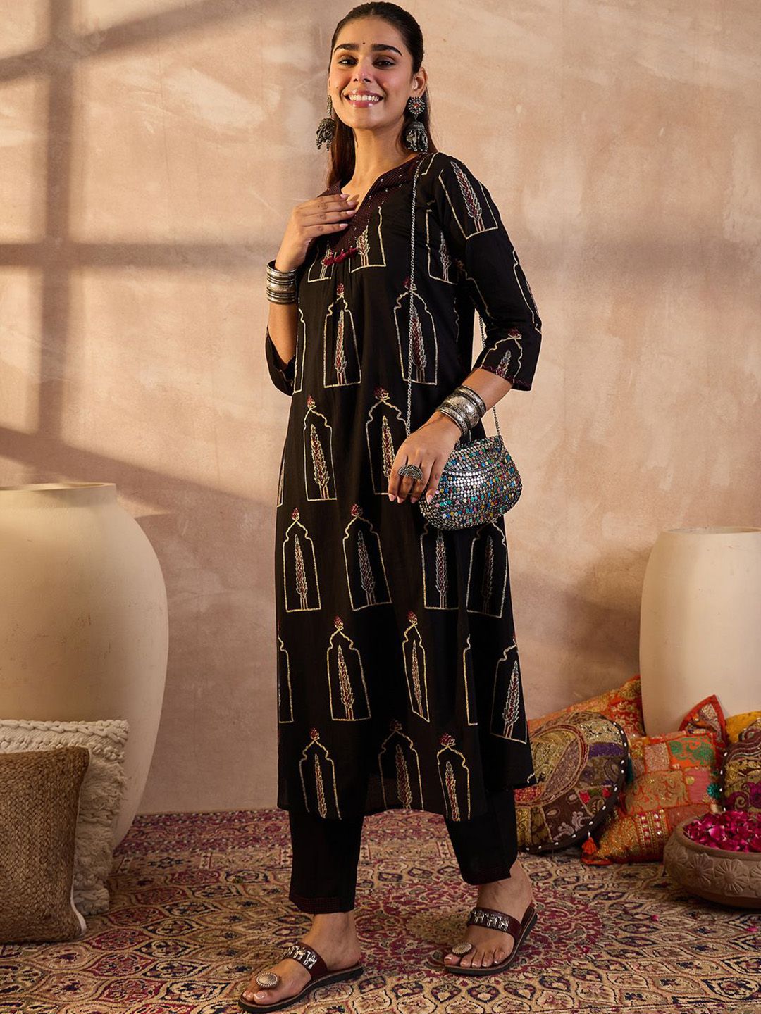 Dhiyona IE Printed Pure Cotton Tunic With Trousers Co-Ords